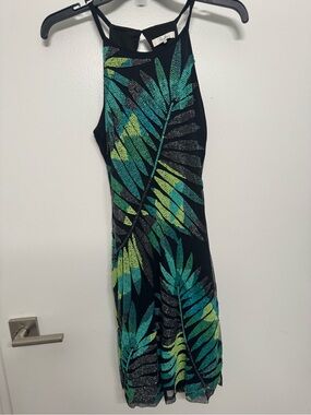 Parker Black Midi Dress with Teal and Lime Palm Print